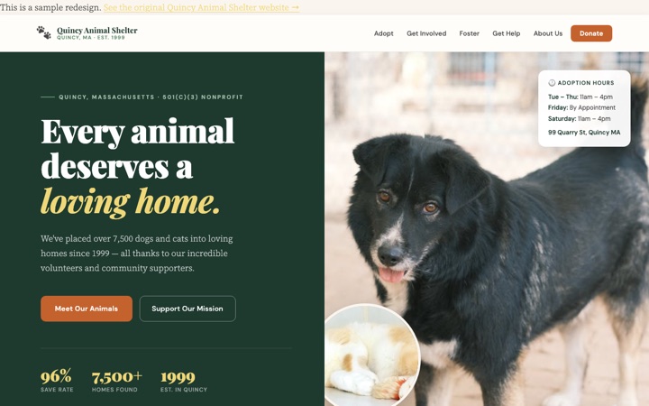 Quincy Animal Shelter SiteFlint redesign